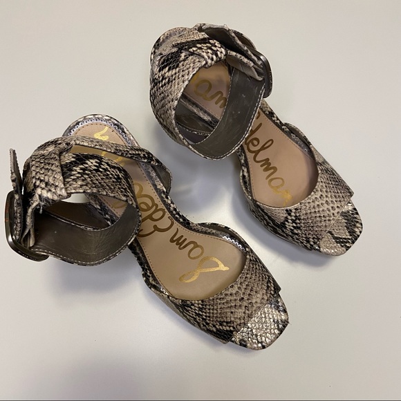 Sam Edelman Rain Snake Chunky Platform Sandal Heels Square Toe Ankle Strap - Picture 5 of 14